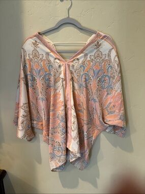Rose & Olive Peach, Blue and Cream Paisley V-Neck Tunic